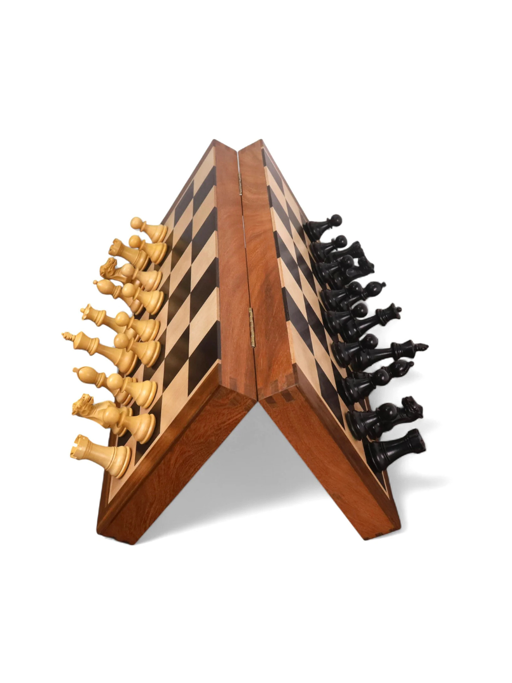 16" Premier Series Magnetic Travel Chess Set- Ebony & Maple Wood Board with Ebonised Boxwood Pieces