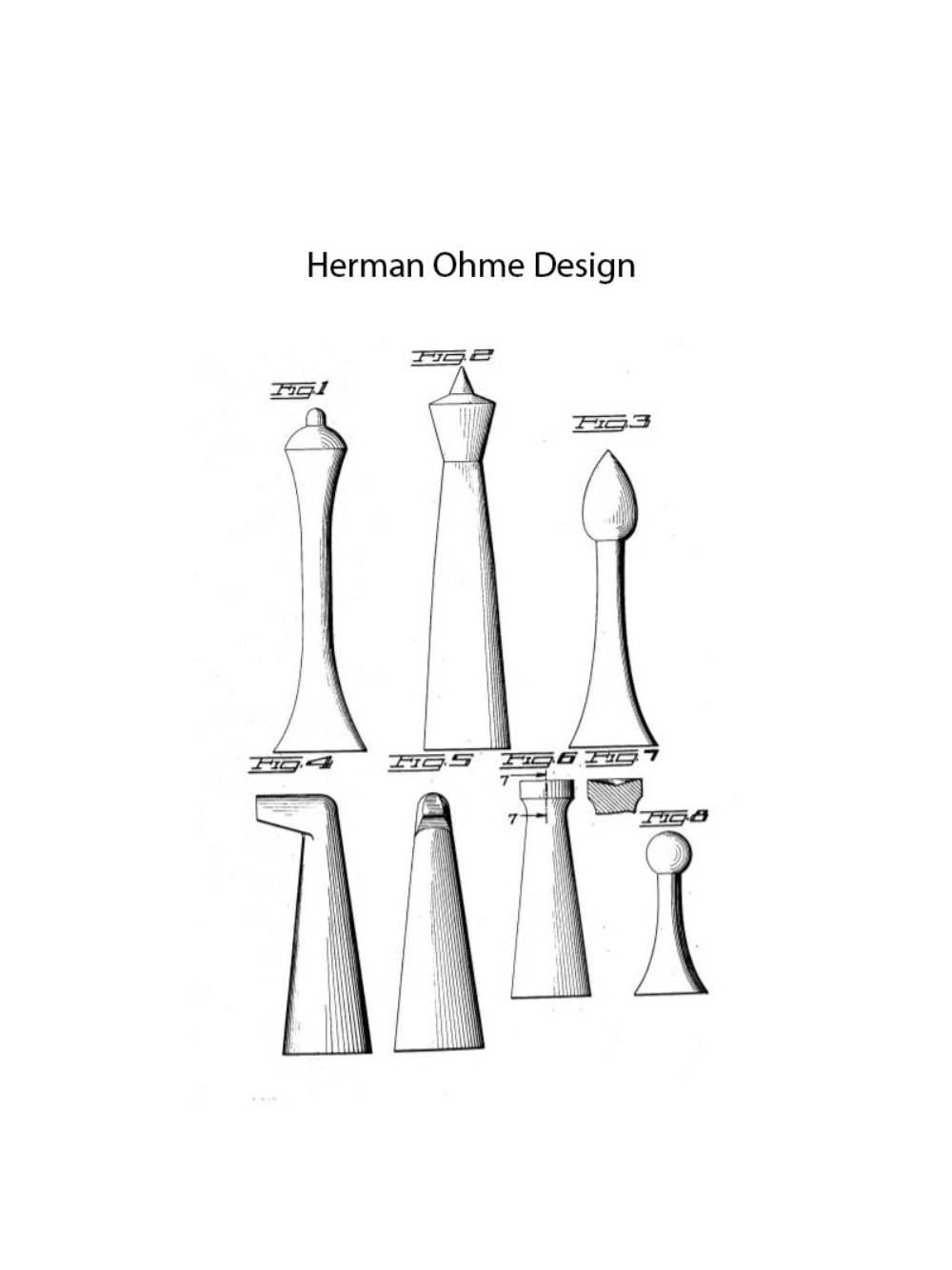3.6" Herman Ohme Minimalist Chess Pieces - Weighted Ebonised Boxwood