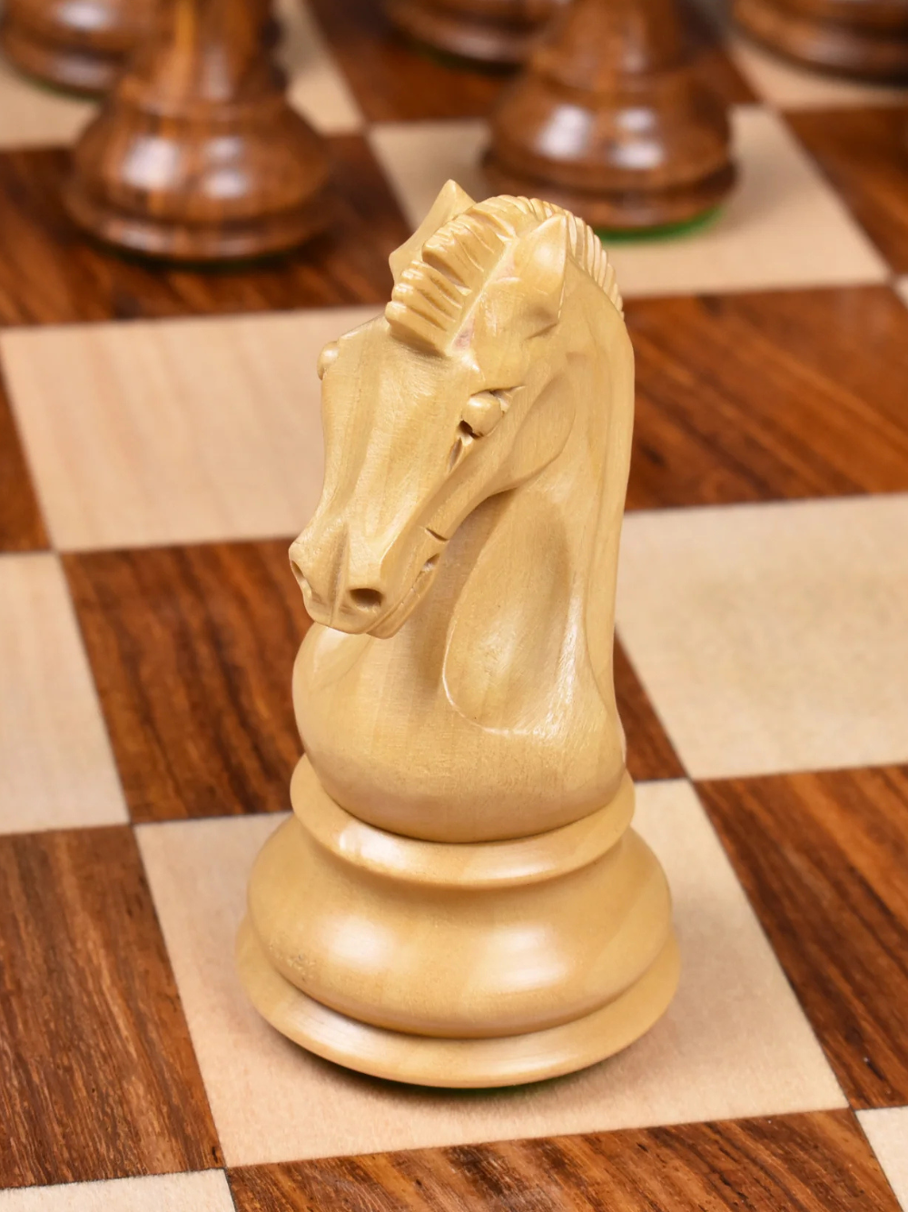 3.9" Craftsman Knight Staunton Chess Pieces Double Weighted Golden Rosewood