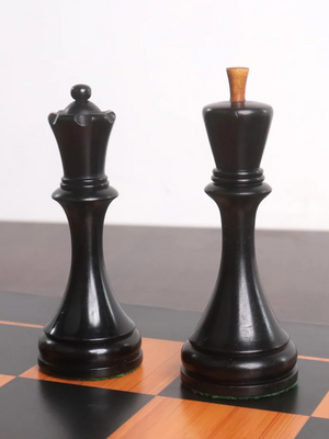 1935 Botvinnik Flohr-II Soviet Chess Pieces - Distress Antiqued Boxwood & Ebonised Boxwood - 4.4" King