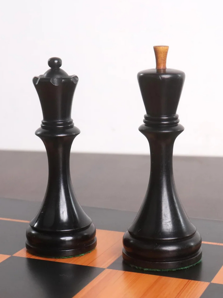 1935 Botvinnik Flohr-II Soviet Chess Pieces - Distress Antiqued Boxwood &amp; Ebonised Boxwood - 4.4" King