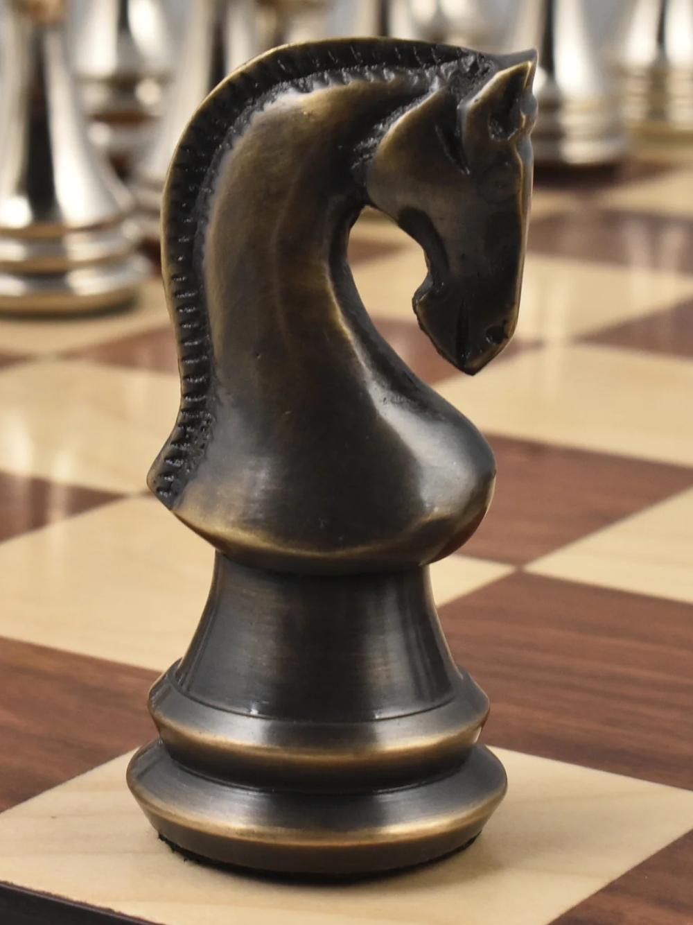 4.4" Russian Zagreb Brass Metal Luxury Chess Pieces - Silver & Antique