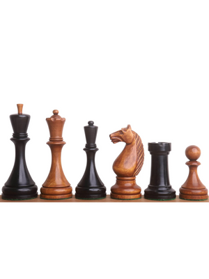 1935 Botvinnik Flohr-II Soviet Chess Pieces - Distress Antiqued Boxwood & Ebonised Boxwood - 4.4" King