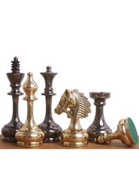 Pièces d'échecs de luxe en laiton de la série Splendor de 9,4 cm, couleur or et gris métallisé