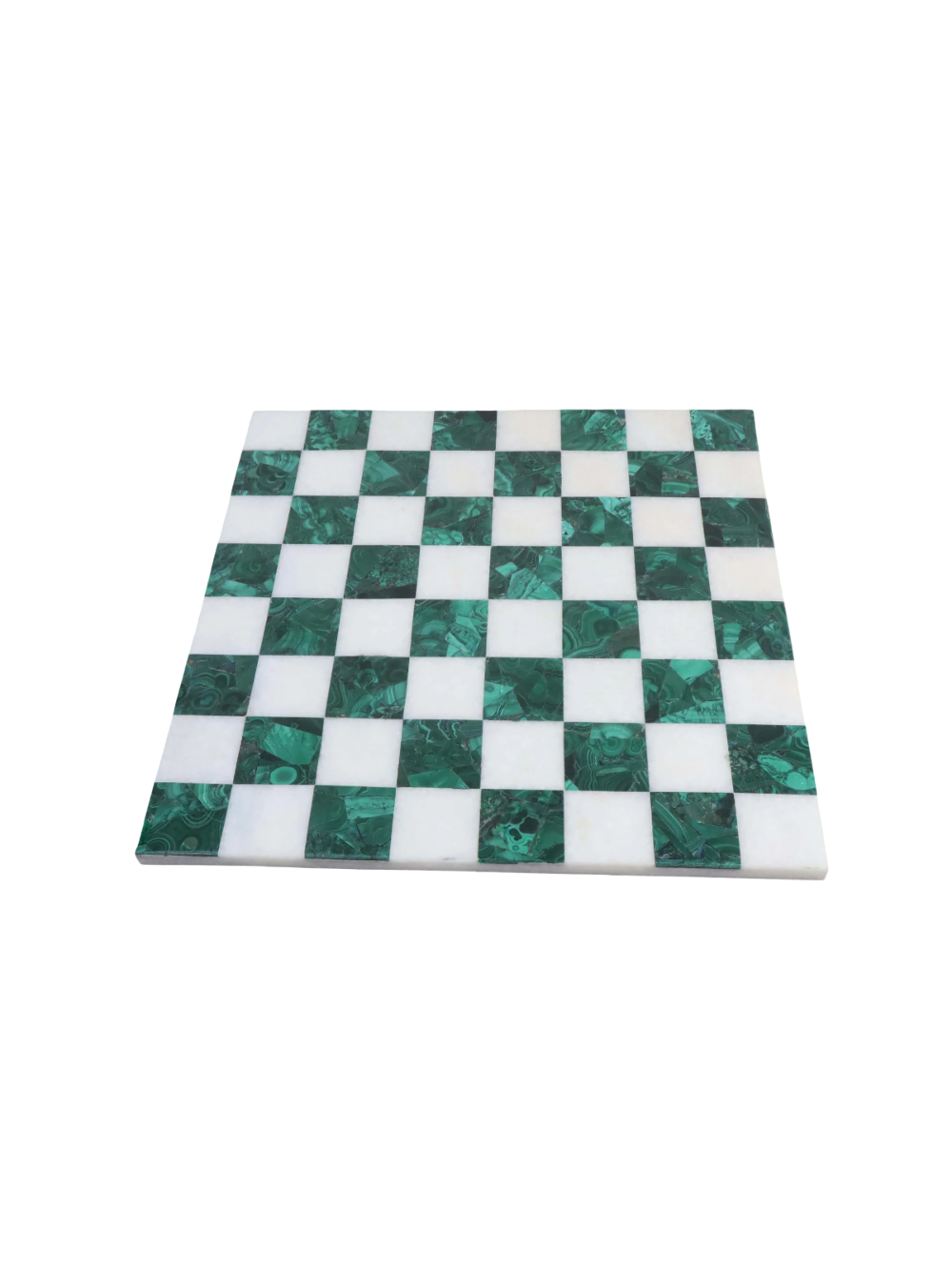 15'' Borderless Solid Malachite Stone Luxury Chess Board - Green and White Semi Precious Stone