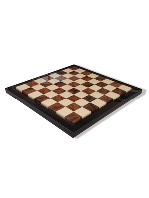 EBONY FRAME - Walnut Burl & Maple Superior Contemporary Chess Board - Gloss Finish