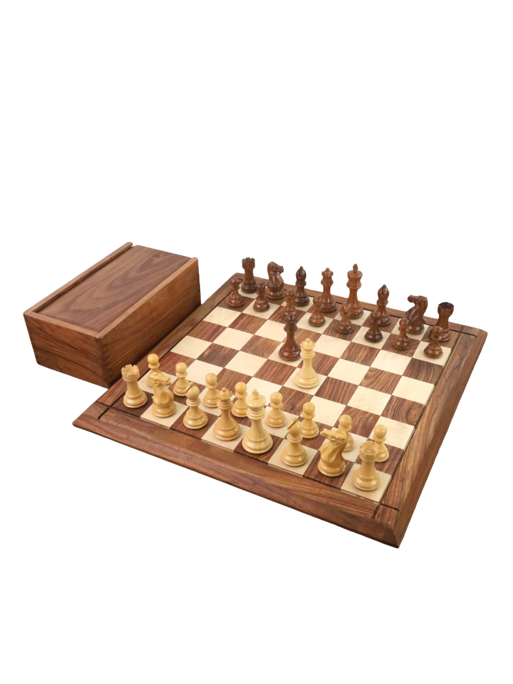 4.1" Pro Staunton Weighted Wooden Chess Pieces in Rosewood with 21" Board and Wooden Storage Box