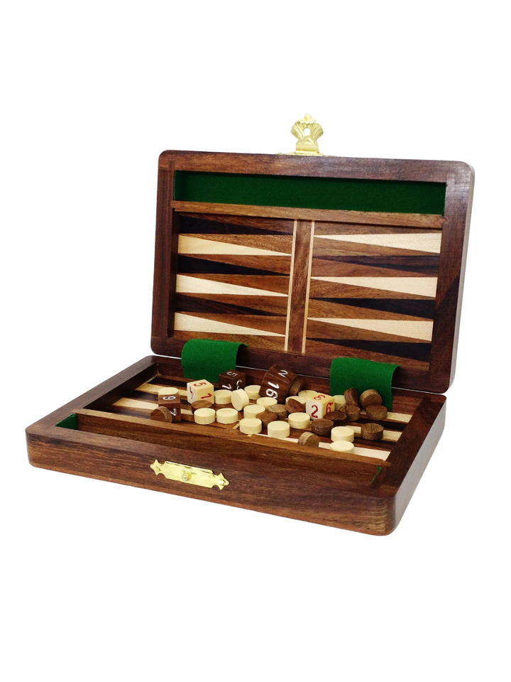 6" Wooden Travel Backgammon Set