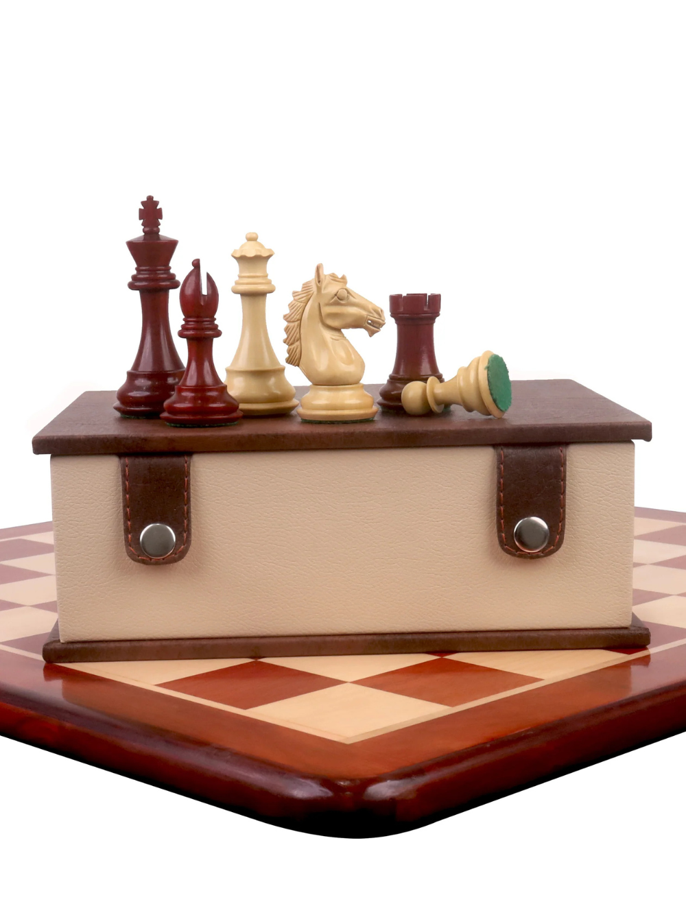 Set di scacchi esclusivo Alban Staunton 3,9" - pezzi in palissandro Bud con scacchiera e scatola