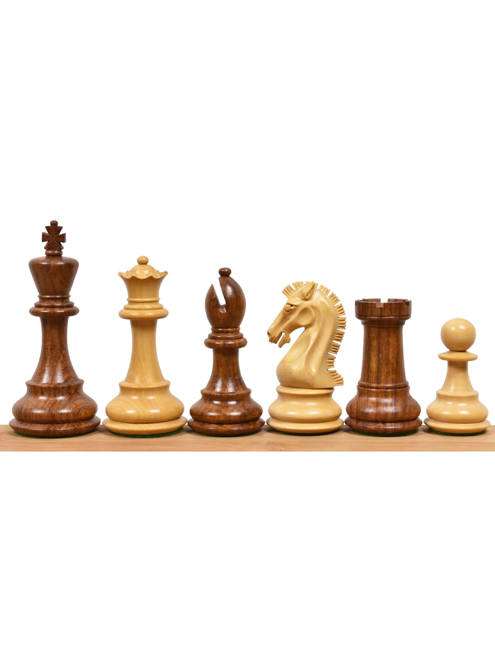 3.9" Craftsman Knight Staunton Chess Pieces Double Weighted Golden Rosewood