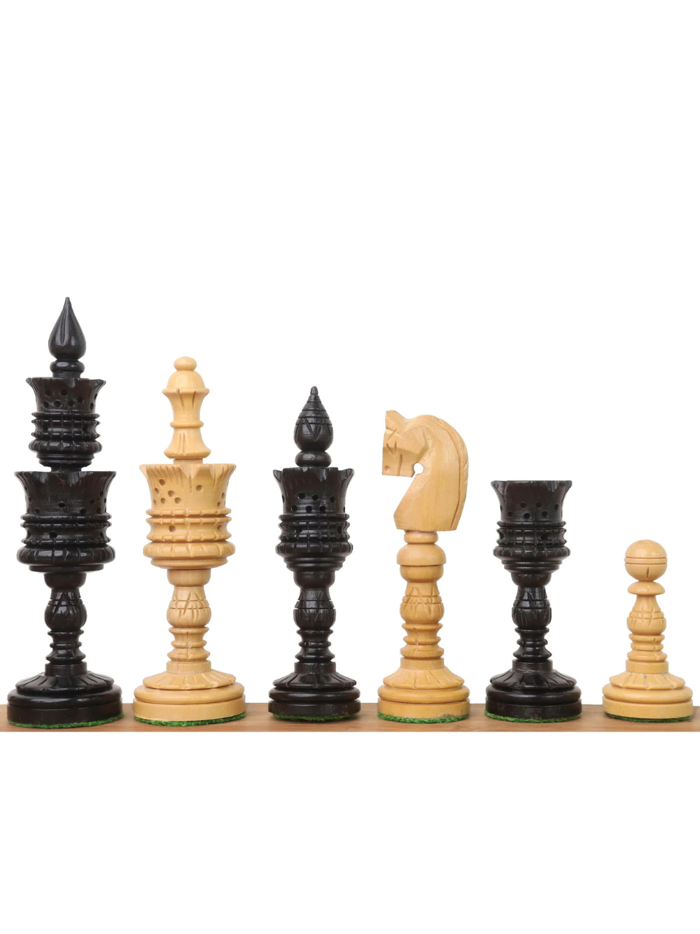 4.7" Hand Carved Lotus Series Chess Set - Chess Pieces Only in Weighted Ebony Wood