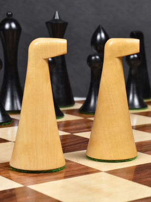 3.6" Herman Ohme Minimalist Chess Pieces - Weighted Ebonised Boxwood