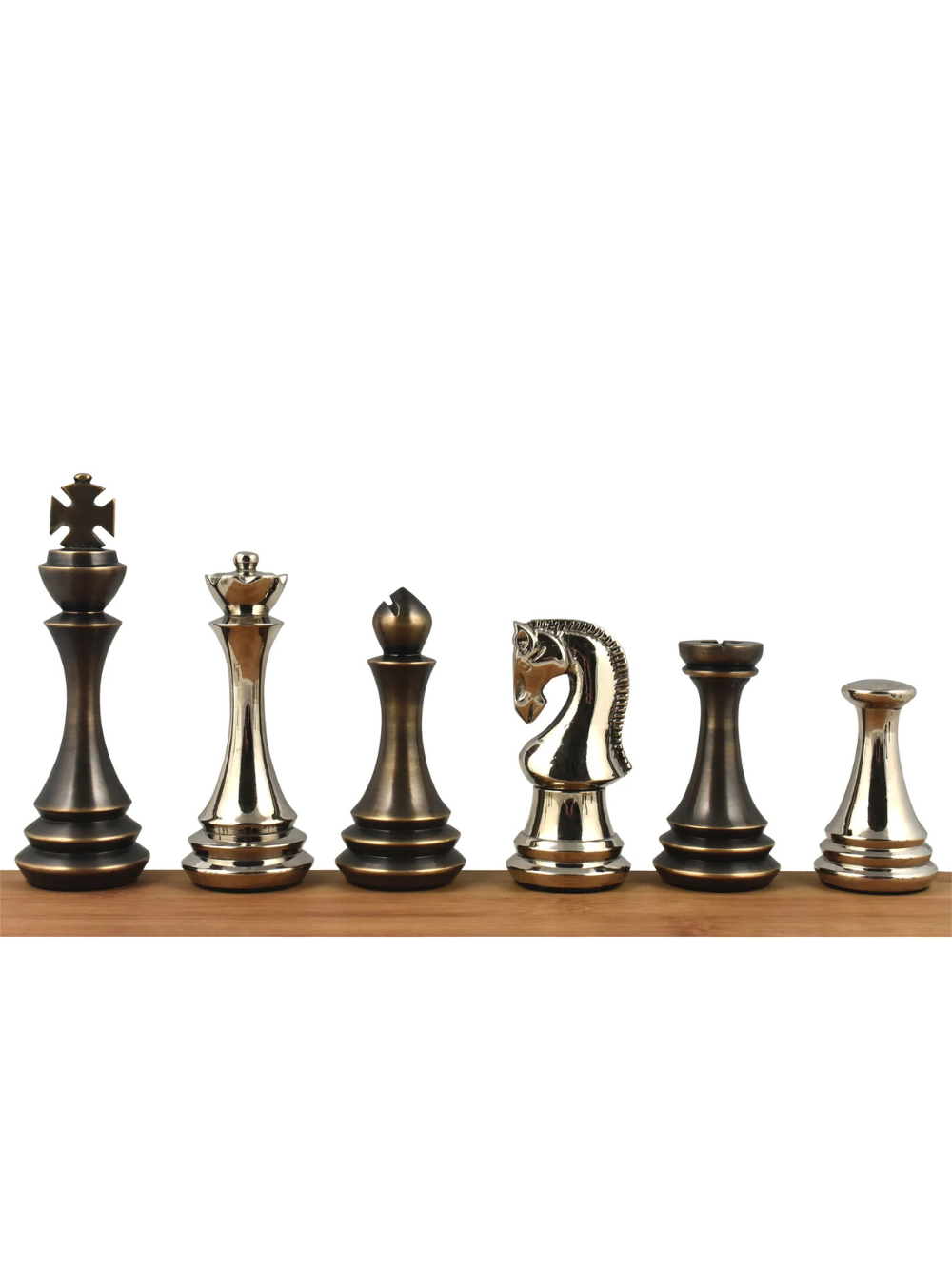 4.4" Russian Zagreb Brass Metal Luxury Chess Pieces - Silver & Antique
