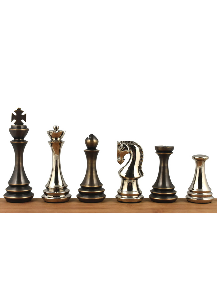 Pezzi di Scacchi di Lusso Russi Zagreb in Metallo Ottone Argento - Re 4,4"