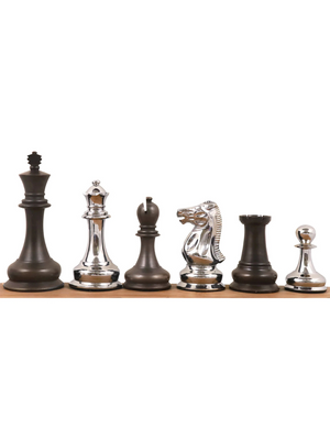 4.5" Jacques Staunton 1849 - Luxury Brass Metal Chess Pieces Only Set - Silver & Grey- Extra Queens