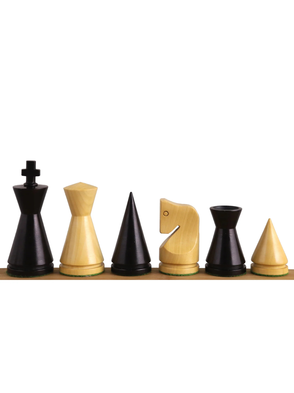 3.1" Russian Poni Minimalist Ebonised Boxwood & Boxwood Chess Pieces