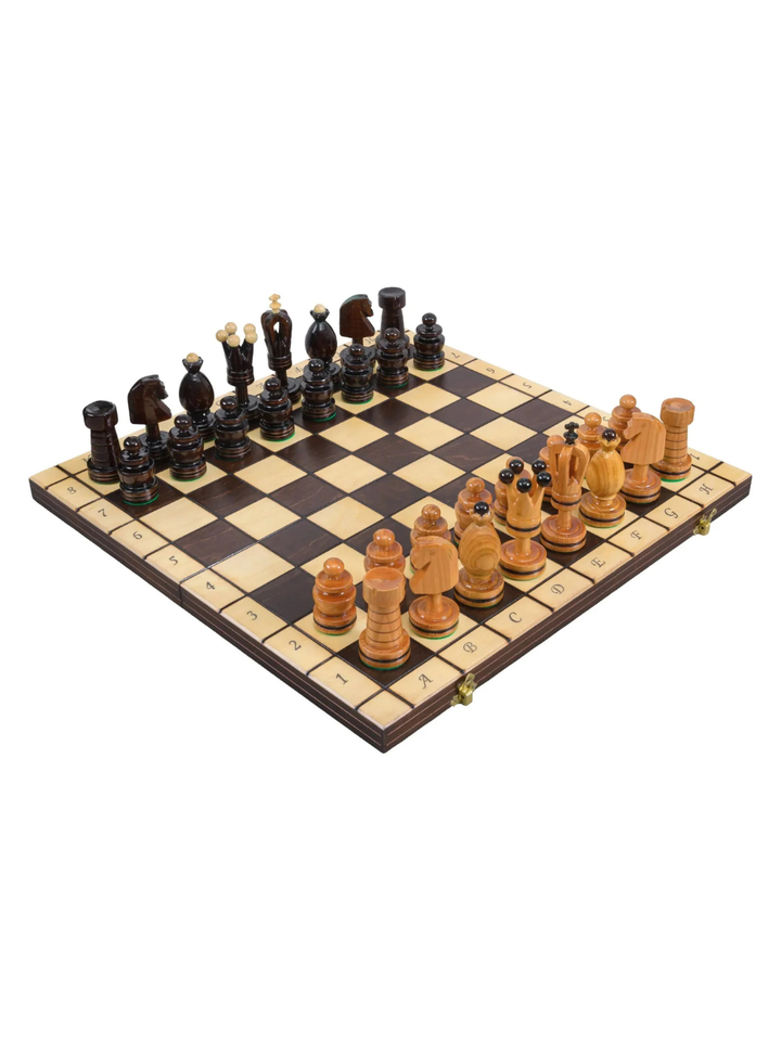 Beech Chess Set with Folding Board &amp; Brass Inlay