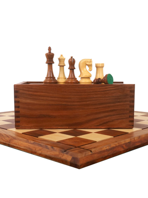 4" Leningrad Staunton Chess Set - Golden Rosewood Pieces with Board & Box
