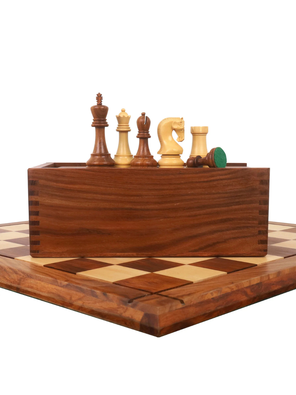 4" Leningrad Staunton Chess Set - Pieces in Golden Rosewood with Board and Box