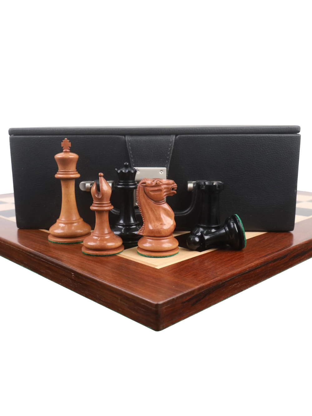 Jeu d'échecs Cooke type Staunton 1850 - Pièces en bois d'ébène et buis vieilli avec plateau et boîte