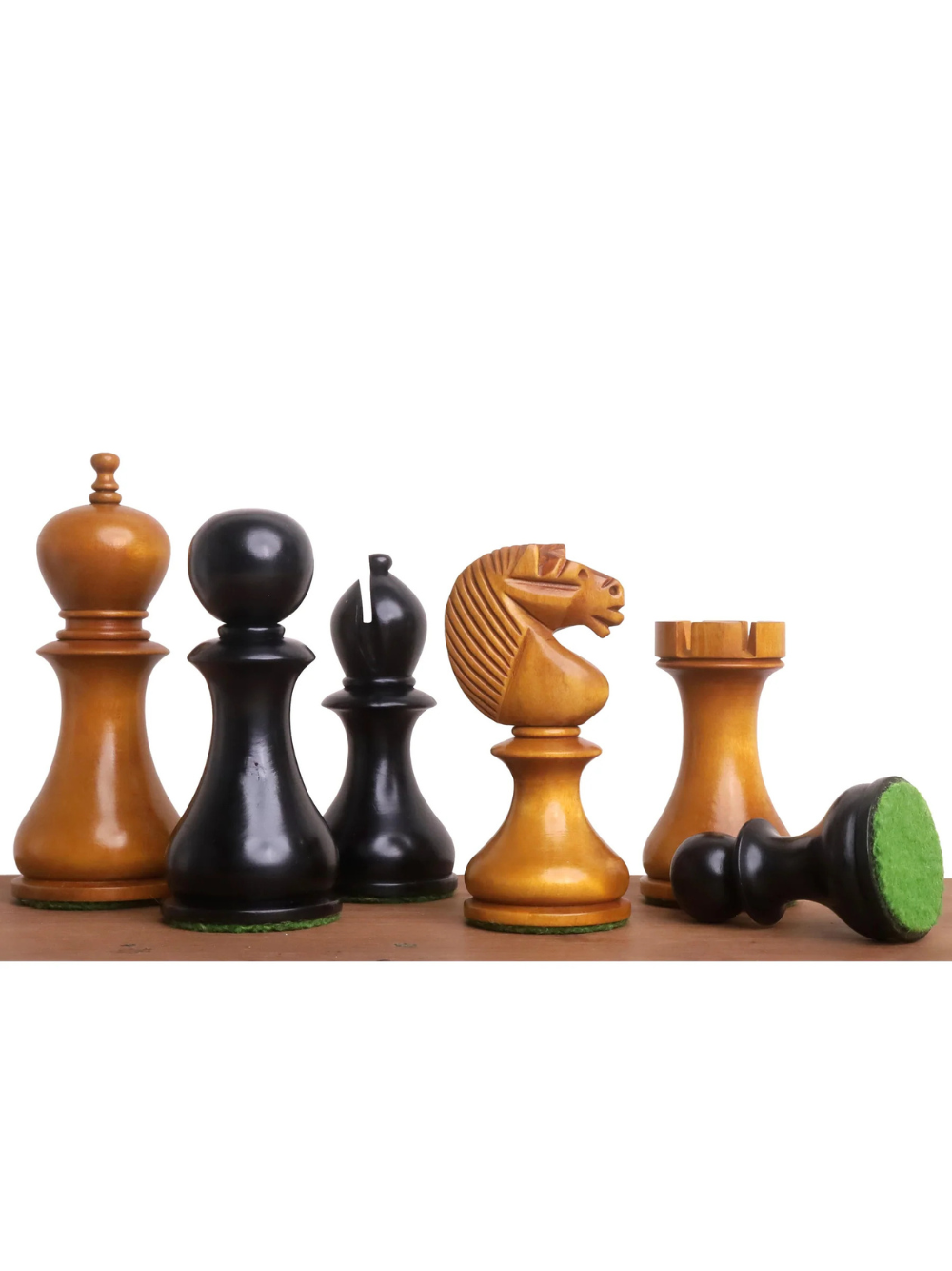 3.6" English Dublin Pattern Chess Pieces Antiqued & Ebonised Boxwood