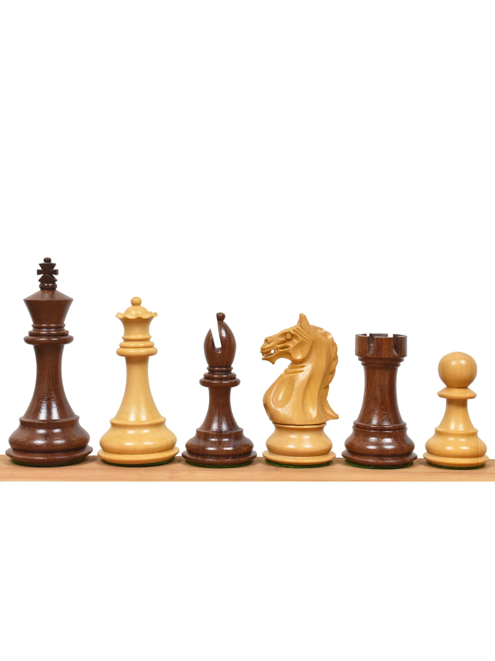 4" Fierce Knight Staunton Chess Pieces - Golden Rosewood & Boxwood