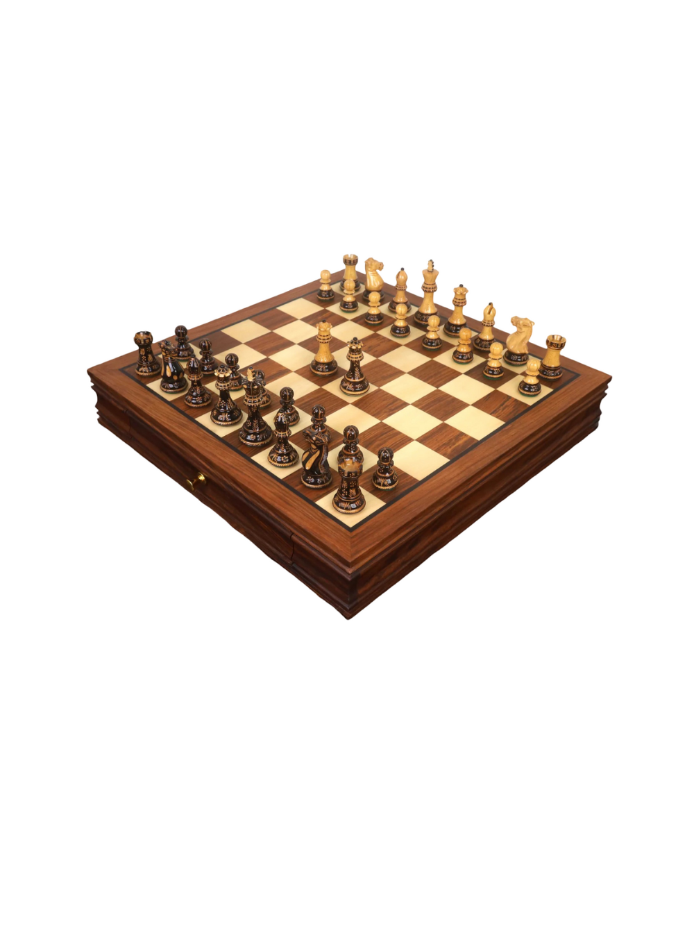 20” Legacy Golden Rosewood Chess Board with 4” Professional Staunton Pieces (Gloss Finish)