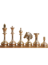 Pièces d'échecs de luxe en laiton de la série Splendor de 9,4 cm, couleur or et gris métallisé
