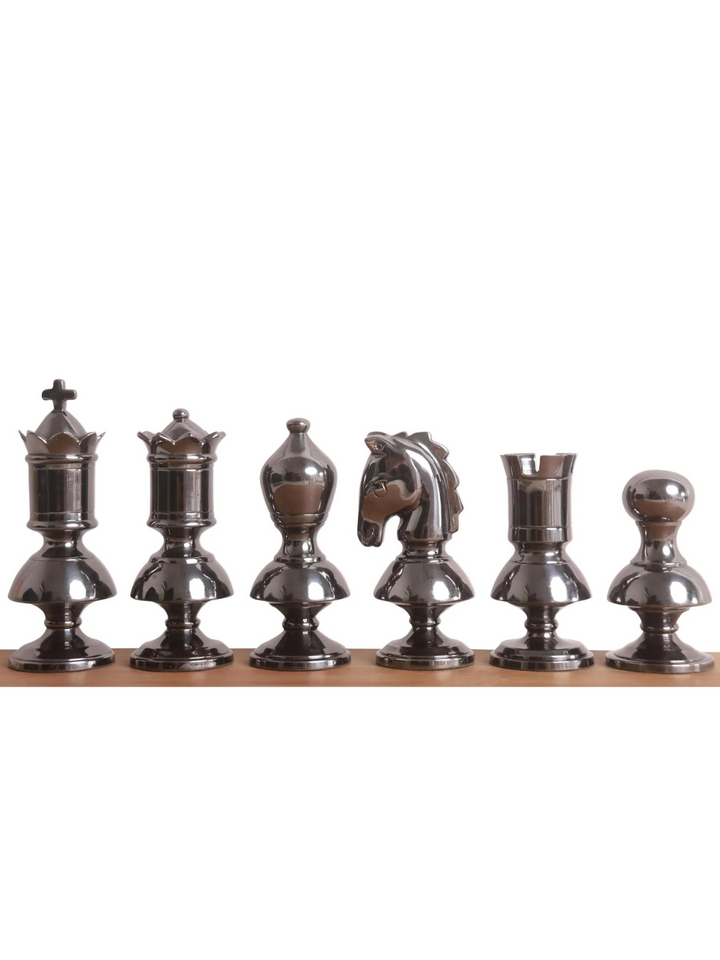 3.4" Victorian Series Brass Metal Luxury Chess Set - Pieces Only - Metallic Gold &amp; Grey - image 1