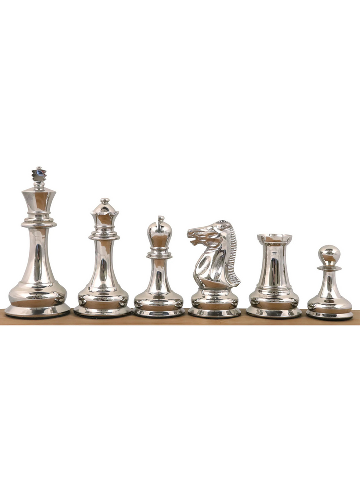 4.5" Jacques Staunton 1849 - Luxury Brass Metal Chess Pieces Only Set - Silver &amp; Grey- Extra Queens - image 1