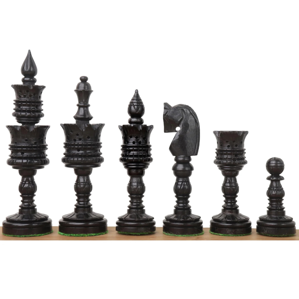 4.7" Hand Carved Lotus Series Chess Set - Chess Pieces Only in Weighted Ebony Wood - image 1