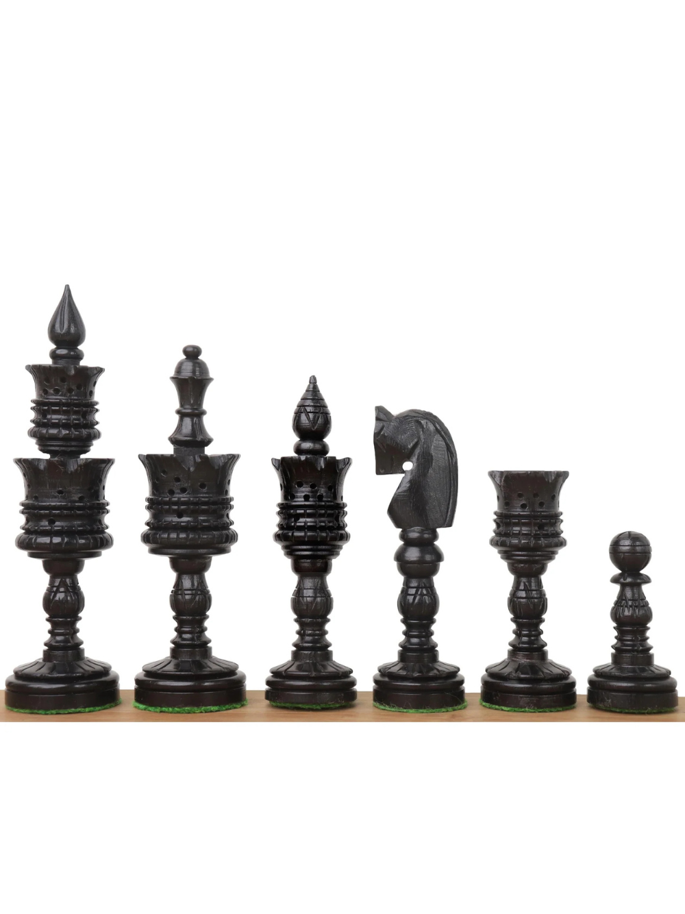 Pièces d'échecs de la série Lotus sculptées à la main de 11,9 cm (4,7 po) en bois d'ébène lesté