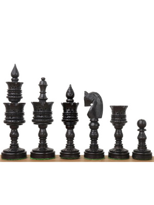 4.7" Hand Carved Lotus Series Chess Set - Chess Pieces Only in Weighted Ebony Wood - image 1