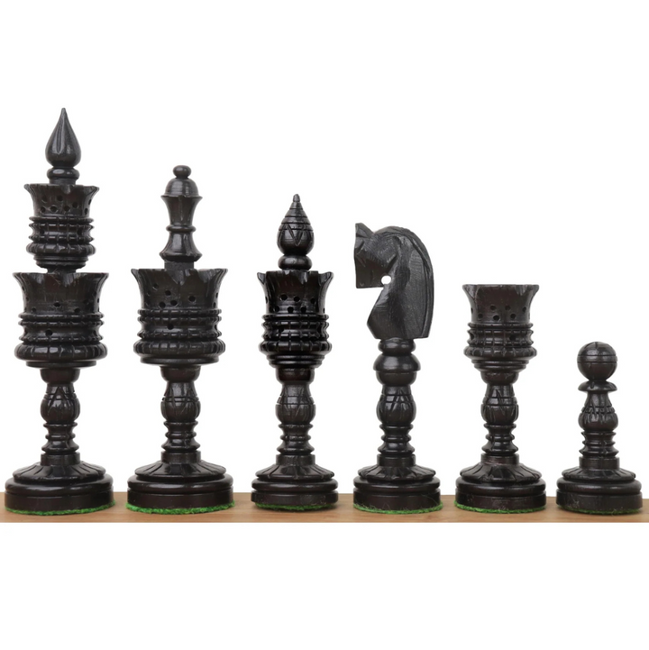 4.7" Hand Carved Lotus Series Chess Set - Chess Pieces Only in Weighted Ebony Wood - image 1