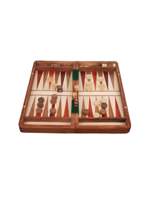 Jeu de voyage magnétique 2 en 1 (échecs et backgammon) en palissandre doré et palissandre bourgeonnant - 35,5 cm