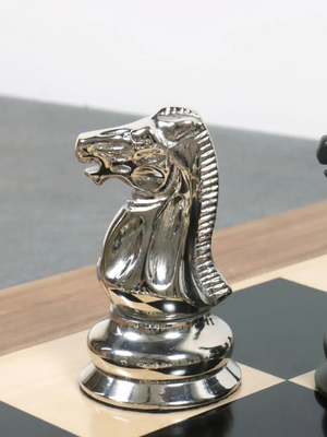 4.5" Jacques Staunton 1849 - Luxury Brass Metal Chess Pieces Only Set - Silver & Grey- Extra Queens