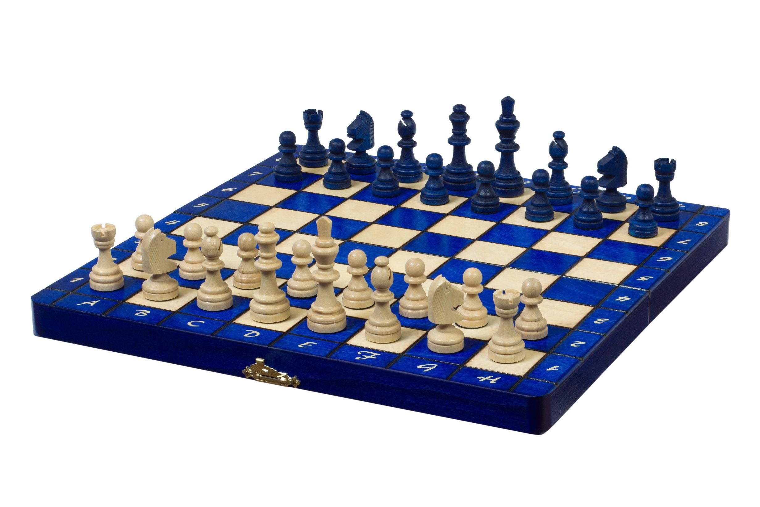 Jeu d'échecs en bois bleu