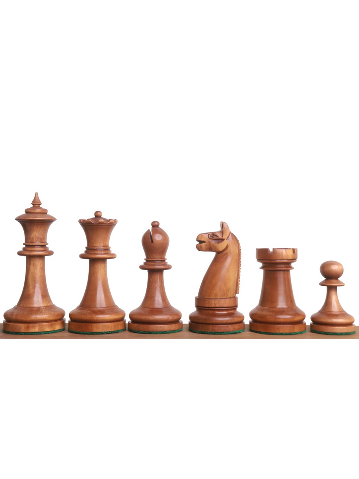 Set di Scacchi Riproduzione American Chess Company Anni 1900 - Solo Pezzi - Legno di Bosso Anticato ed Ebonizzato - Re 3,9"