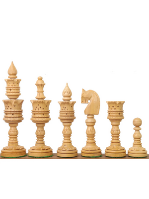4.7" Hand Carved Lotus Series Chess Set - Chess Pieces Only in Weighted Ebony Wood