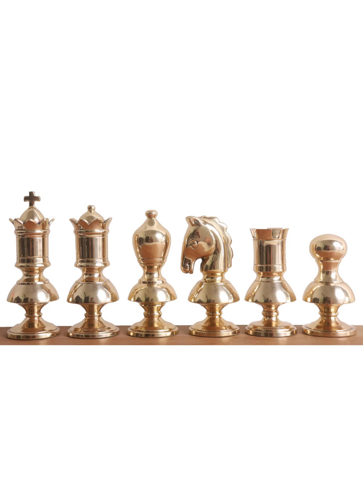 Set di Scacchi di Lusso Serie Vittoriana in Ottone 3,4" - Solo Pezzi - Oro Metallico e Grigio