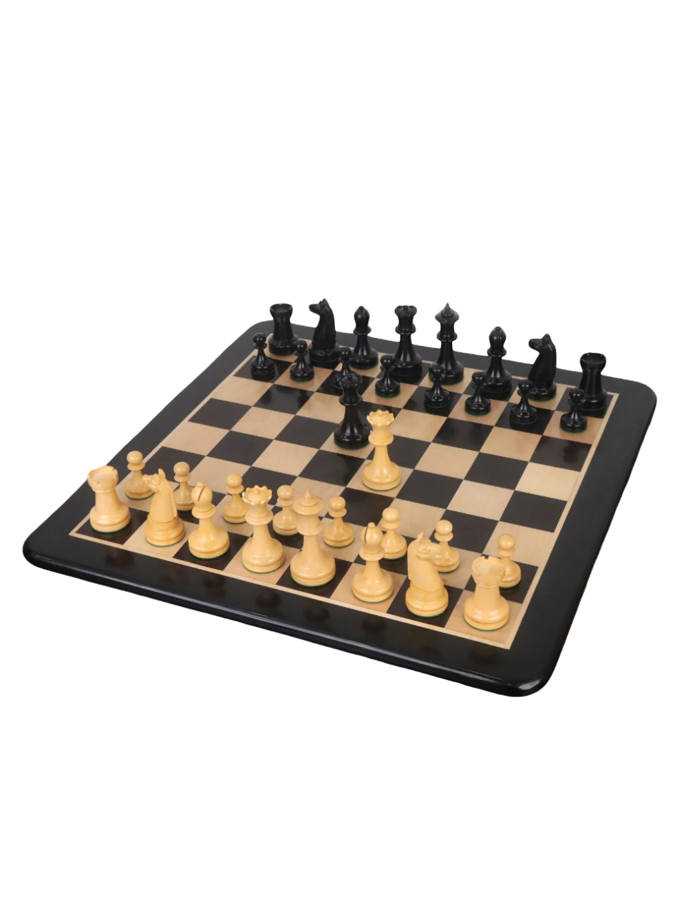 Replika zestawu American Chess Company z początku XX wieku – figury z hebanu z planszą i pudełkiem