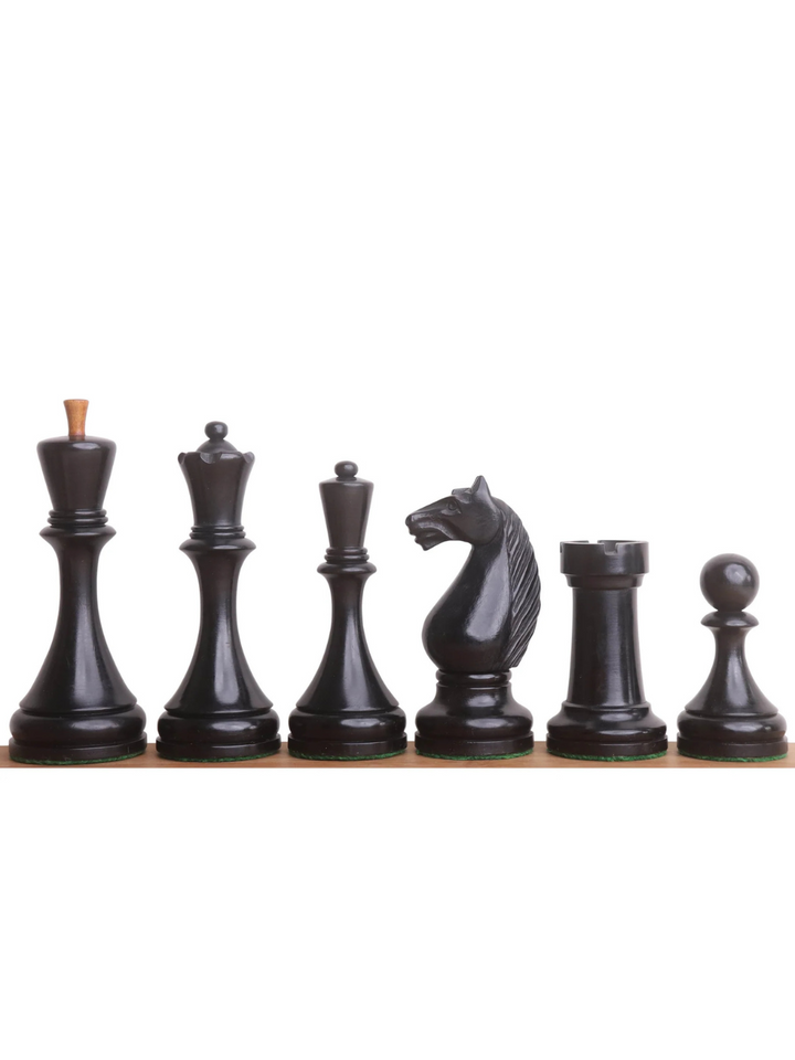 1935 Botvinnik Flohr-II Soviet Chess Pieces - Distress Antiqued Boxwood &amp; Ebonised Boxwood - 4.4" King