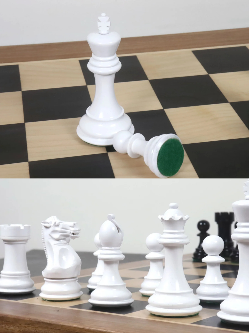 4.1" Pro Staunton Black & White Lacquered Wooden Chess Pieces