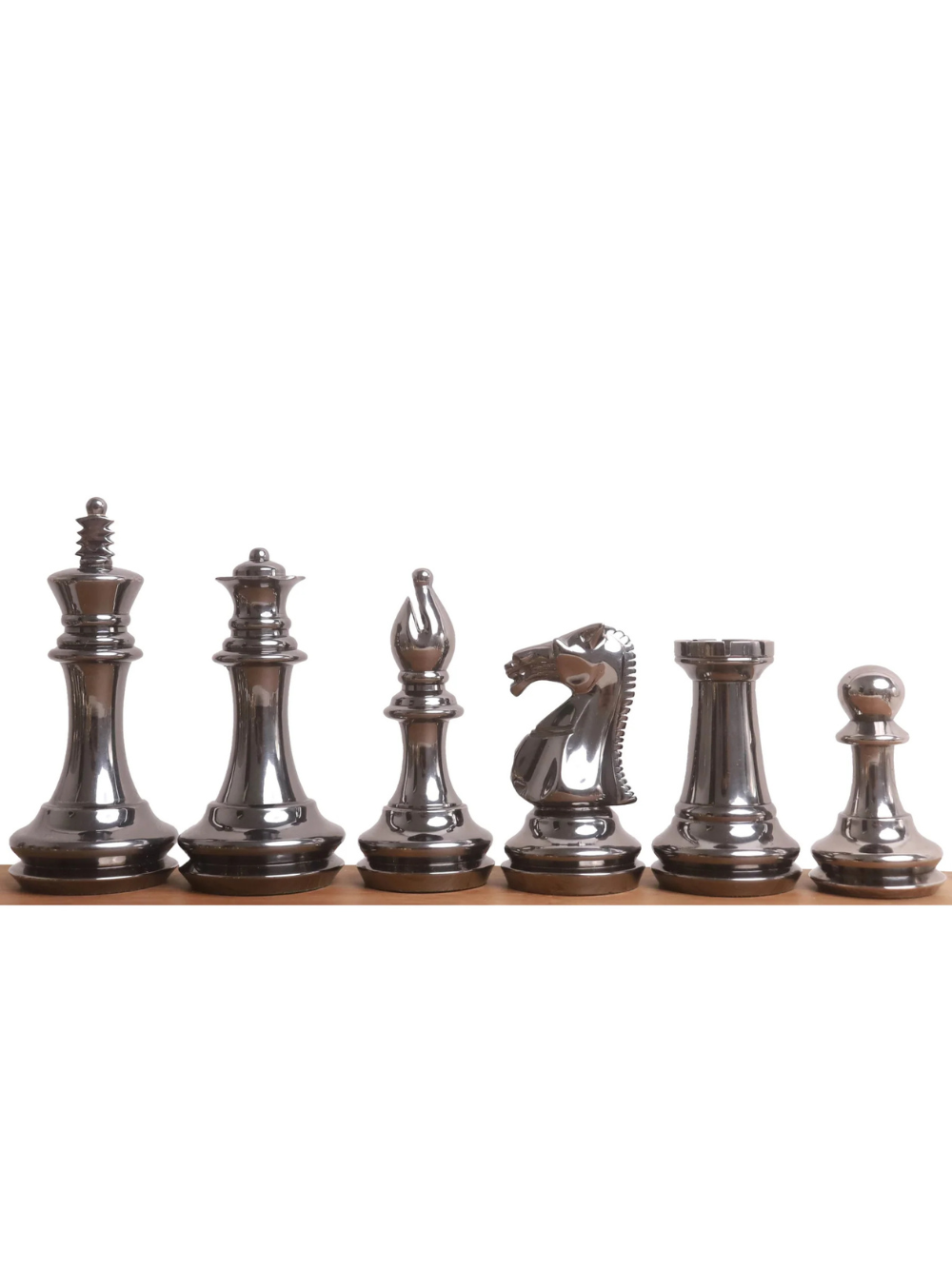 Pièces d'échecs de luxe en laiton de la série Fierce Knight de 3,9 pouces, or métallisé et gris