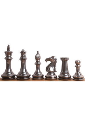 3.9" Fierce Knight Series Brass Metal Luxury Chess Set - Pieces Only - Metallic Gold & Grey