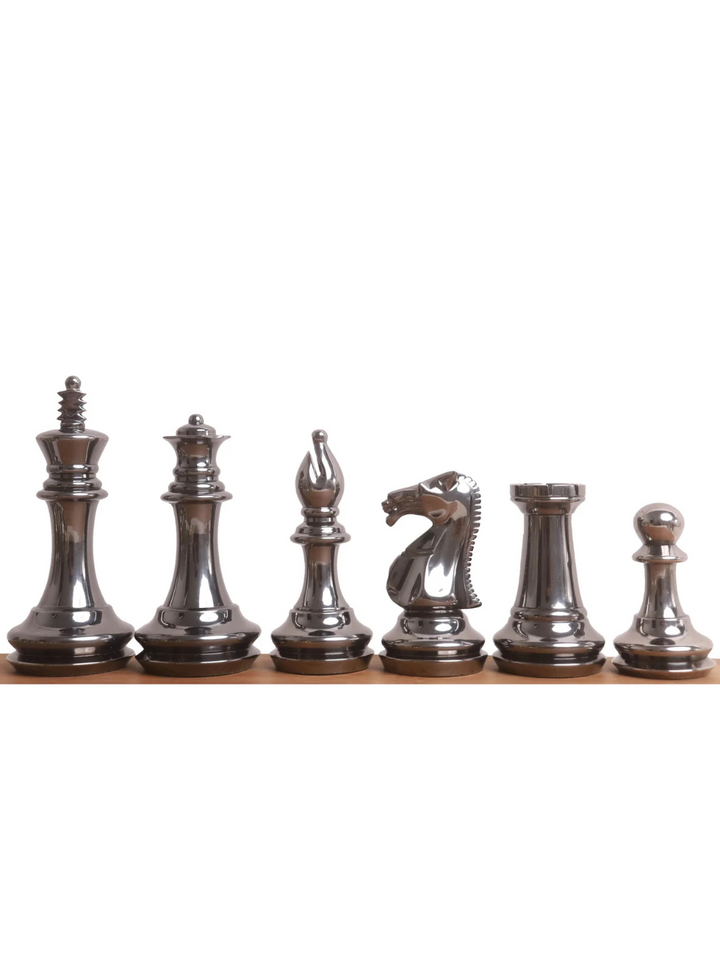 3.9" Fierce Knight Series Brass Metal Luxury Chess Set - Pieces Only - Metallic Gold &amp; Grey