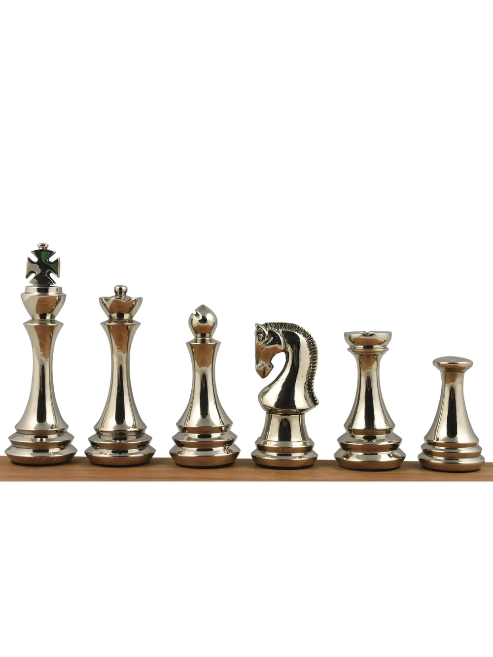 4.4" Russian Zagreb Brass Metal Luxury Chess Pieces - Silver & Antique