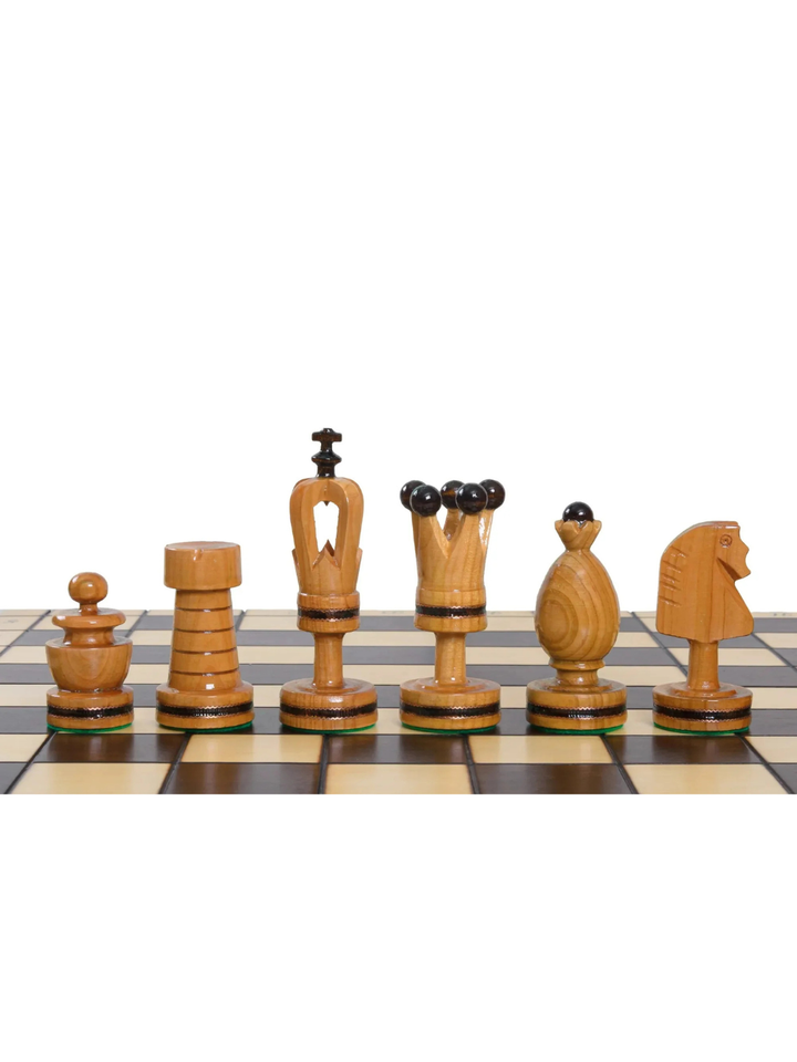 Beech Chess Set with Folding Board &amp; Brass Inlay