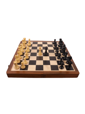 16" Premier Series Magnetic Travel Chess Set- Ebony & Maple Wood Board with Ebonised Boxwood Pieces