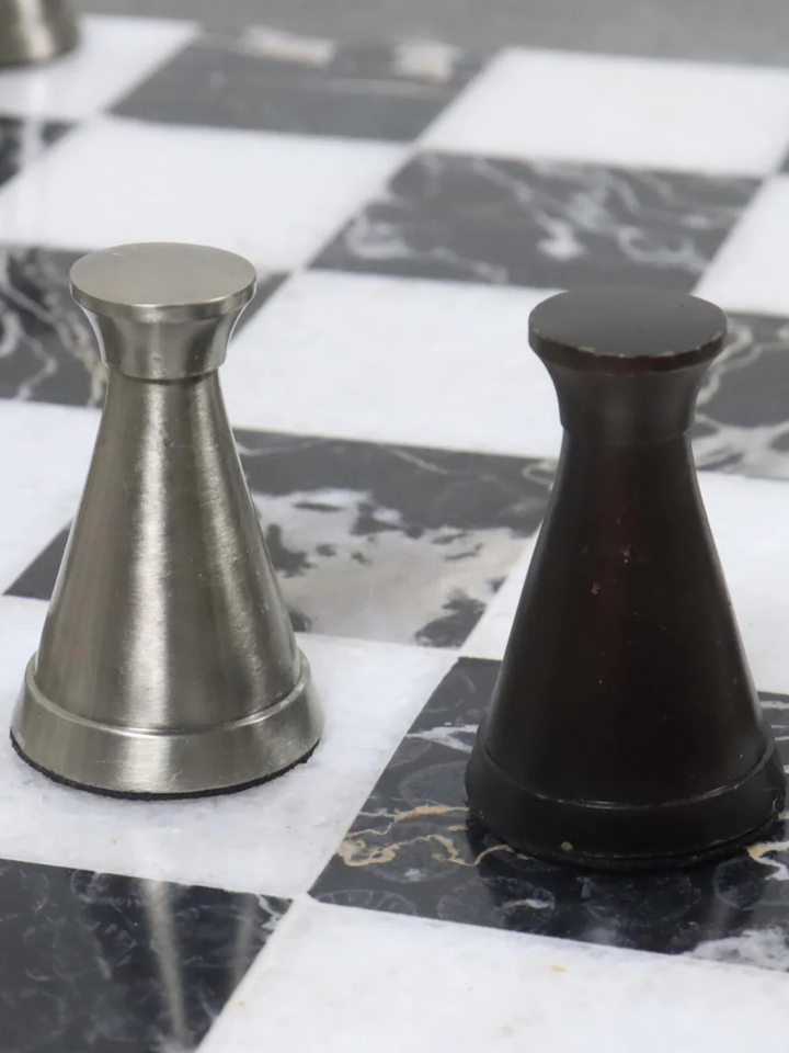 Juego de piezas de ajedrez de lujo de metal de latón de la serie Torre de 3.1" - Solo piezas - Plata y Antiguo